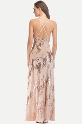 Maxi-Abend- und Partykleid mit Pailletten und Schlitz